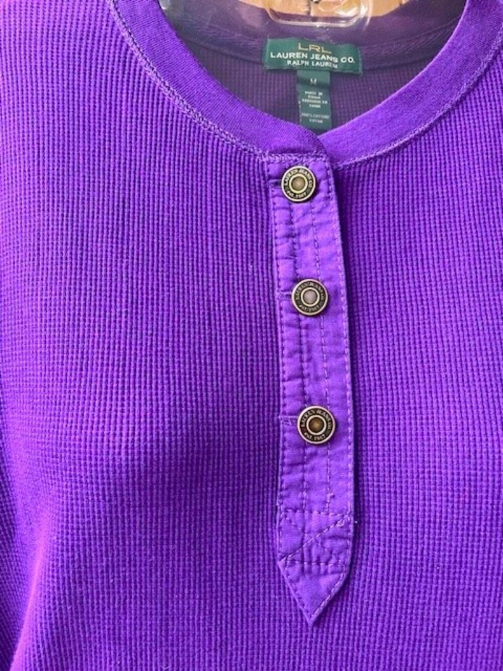 Lauren Ralph Lauren Purple Henley Long Sleeve Top Cotton
